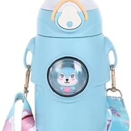 JANCOM Stainless Steel Water Bottle with Straw Sipper Water Bottle with Soft Silicone Straw Cute Girl Outdoor Bottle Portable Straw Drinking Bottle Water Bottles for Girls (500ML)-image-16