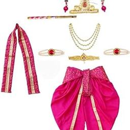 ITSMYCOSTUME Krishna Dress for Baby Boy Kids Set of 10(Dhoti,Patka,Hip Cover,Mukut,Morpankh,Bansuri,Kamarband,Bajuband,Kundal) Little Krishna Ji Kanha Janmasthmi Costume for Kids-20