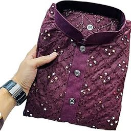 Men's Soft Cotton Kurta Knee Length Mirror Embroidered Traditional Kurta-image-73