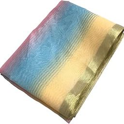 Royal Textiles Chanderi Silk Turban Cloth, Multicolor Shaded with Gold Border, Wedding and Festival Wear (Rainbow Light Blue)-image-24
