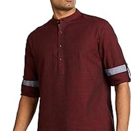 Men's Solid Cotton Stripes Short Kurta (Regular Fit)-image-87
