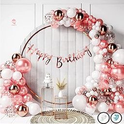 Hemito Birthday Decoration Kit 60 pc Rose Gold and White Metallic Balloons Combo with Birthday Banner, Arc, Glue Dot for girls Kids Baby Birthday Decoration Items | Birthday Decoration Combo-image-92