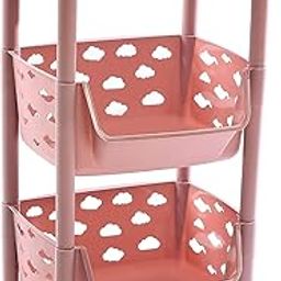 PARASNATH Plastic Skep 2+1 Layers Fruit&Vegetable Basket Trolley Included 1 Dish Box Tray (Pink Colour) For Home&Kitchen Fruit Basket Storage Rack Organizer Holders Kitchen Trolley - Made In India-image-18