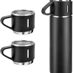 Vacuum Insulated Flask Gift Set, 500 ml, Stainless Steel, with 2 Cups, Black-image-69