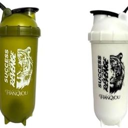 THANQYOU Protein Shaker Bottle with Mixing Ball | BPA Free Sports Sipper with Leak Proof Lid & Ergonomic Handle for Gym, Workout & Fitness (White & Green, 4(700ml+700ml))-image-44