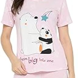 Women's Printed Loungewear Set, Nightsuit, Short Sleeve T-Shirt with Shorts, Casual Sleepwear-image-25