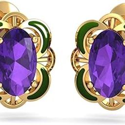 18KT Yellow Gold Diamond Deisha Enamel Amethyst Stud Earrings for Women-image-66