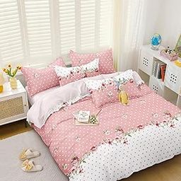 MORADO Glace Cotton Single Duvet Cover/Rajai Cover/Blanket Cover with Zipper (60x90 Inches, Pink Flowers)-image-68