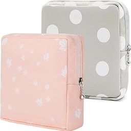 Polyester Portable Mini Slim Fashion Nursing Sanitary Napkin Pouch Pad Holder Zipper Travel Cosmetic Makeup Jewellery Storage Bag For Girl and Women (Light Grey-Peach-2 Pcs)-picture-18