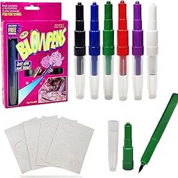 FunBlast Blow Pens - Magical Coloring Spray Blow Pens for Kids Children, Pack of 6 Pcs Spray Blow Marker Sketch Pen for Kids, Fun Drawing Arts Crafts Colour Pens for Return Gifts-23
