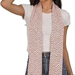 Red Chevron Handblock Printed Pure Cotton Scarf 71' x 21 Inches-image-18
