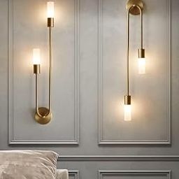 Home Decor Instruments Metal Gold Finish 2 Tube Wall Lamp LED Lights for Home Decor Living Room- Warm White/Pack of 2-image-55
