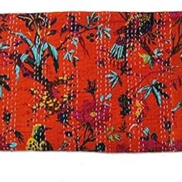 Textile Work Creations TI AMO Bird Print Handmade Cotton Bedspread Kantha Quilt King Size Bohemian Bedspread Kantha Quilt Single-image-62