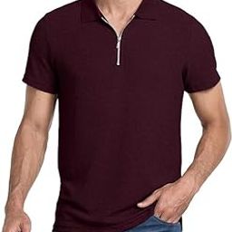 ColorChakra Mens Textured Knit Polo Tshirt with Zip Stylish t-Shirt M to 4XL-28