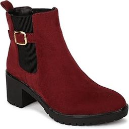 Women's Maroon Ankle Length slipon side elastic Boots-image-30