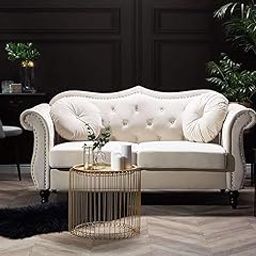Shineria Velvet & Couch for Modern Fahionalable Chesterfield Sofa 2-Seater Sofa Couches Sleeper Sofa for Living Room, Dining Room, Bedroom, Office, and Hallway-Colour (Beige)-image-91