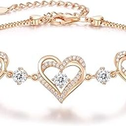 925 Silver with Champagne Gold Plating Double Heart Necklace, Earrings, Bracelet Jewellery Set for Women and Girls-image-56