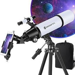 EACONN Telescope, 80 mm Aperture 600 mm Portable Travel Telescope for Beginners & Children, Black, with Tripod, Phone Adapter, Backpack (White)-28