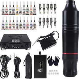 Enakshi (LABEL) Professional Cartridge Tattoo Machine Pen Rotary Set Foot Pedal Black-image-0