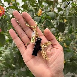 UniQ Creation Black and Gold Foil Design Resin Alphabet Initial Letter Keychain Key Ring for Man Women Grils Purse Handbags-21