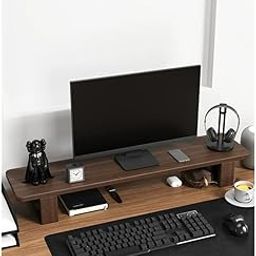 carpentray Wooden 66CM Computer Monitor Stand, Monitor Riser Desk Shelf Desktop Stand TV Laptop Riser with Keyboard Storage Desk (Walnut Finish)-image-69