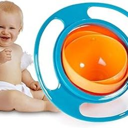 ABTER Gyro Bowl for Babies, 360-Degree Rotating Spill-Proof Bowl, Blue and Orange-image-36