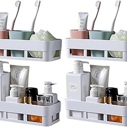 KHAGAY Wall Mount Bathroom Shelf & Rack for Home & Kitchen | Self-Adhesive Sticker, No Drilling | Storage Organizer for Toiletries & Accessories | 4 Bathroom Shelves-image-9