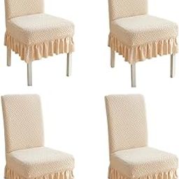 Hargunz Premium Supersoft Designer Frilled Plain Textured Elastic Strechable Chair Covers-Pack of 4, Cream-image-7