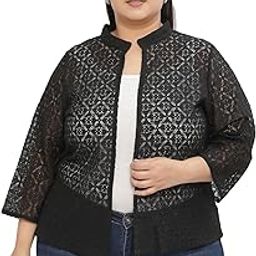 Women Cotton Lace Collar Regular 3/4 Sleeves Open Front Shrug-image-96