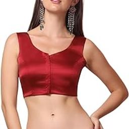 Women's Red Satin Stretchable Readymade Saree Blouse | Ready to Wear Blouse with Hook and Eye Closure-picture-16