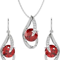 925 Sterling Silver Blood Red Eye Pendant Earring Chain Jewellery Set | Rhodium Plated, Swiss Zirconia | Gift for Women & Girls-image-58