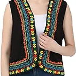 saakaa Women's Rayon Black Embroidery Jacket-picture-12