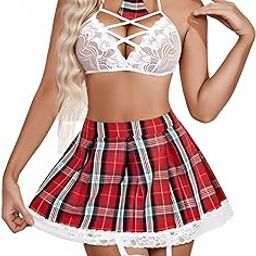 Women’s Babydoll Short Play School Girl Outfit Lingerie Set Cosplay Student Costume with Sweetheart Neck and Cotton Mini Skirt for Honeymoon Nightwear-image-75
