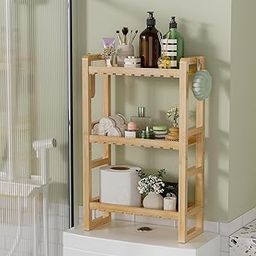 Wooden Grove Bamboo Shelf Organizer – Compact Natural Wood Storage Rack for Bathroom, Countertop, Desk & Kitchen (Natural, Large, 3)-0