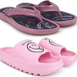 Combo Pack of 2 Slipper/Flip Flops/Slides/Clogs/Sandals for Women (V-Sflower Vs YW-Smiley)-image-70
