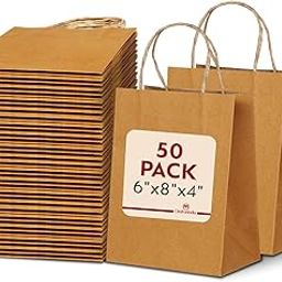 OmForIndia - Gift Bags | 6"x8"x4" - 50 Pcs | Disposable, Eco Friendly, Brown Kraft Paper Bag | Paper Bags for Return Gifts, Party Favor Goodie Bag Small | Pack Of (50)-image-91