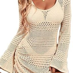 Women Crochet Swimsuit Knot Back Swimsuit Drawstring Bathing Suit Coverup 2024-picture-35