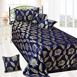 Milan 120 TC Polycotton and Silk 5 Piece Diwan Set - Blue and Gold-image-49