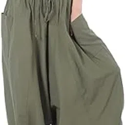 whitewhale Men Women Cotton Summer Loose Baggy Hippie Harem Pants Dark Olive Green-picture-24