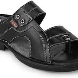 Men's Leather Chappal with Thong for Extra Comfort(BLACK 6)-image-106