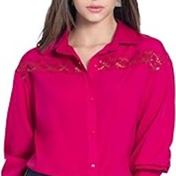 Shirt Collar Pink Solid Long Sleeves Crepe Casual Shirts for Women-image-10