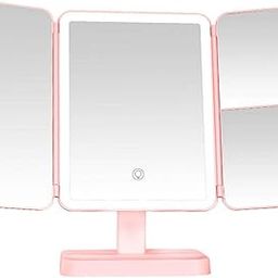 NYRWANA Trifold Makeup Mirror with Lights | 74 LED Vanity Mirror with 3 Color Modes & Touch Dimming | 1X/3X/5X Magnification | 2000mAh Rechargeable | Travel Mirror Gift for Women (Pink)-image-70