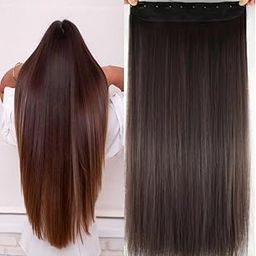 PRiMELOOK Straight Natural Brown Long Hair Extension for Women & Girls | Full Head Straight Clips in on Synthetic Hair Extensions Hairpieces for Women & Girls Synthetic Hair for 28 Inch Feel Like Real Hairs-image-12