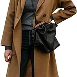 Womens Lapel Peacoat Winter Double-Breasted Outerwear Mid Long Jacket Casual Trench Coat-picture-11