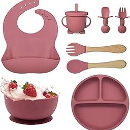 Amos Silicone Suction Plates Solid for Baby&Toddler|Large Crumb Pouch|Suction Bowl,Cup,Fork,and Spoon Cutlery Set|Easy Wipe Clean|Baby Feeding Sets for Babies and Toddlers (8 Pcs),Pink-image-60