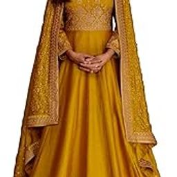 Golakiya Saree's Yellow Color Anarkali Gown with Dupatta for Women, Chinnon Fabric || Anarkali Gown || Designer Gown || Women's Gown || Ethnic Wear Gown-picture-6