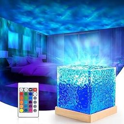 Night Light, Water Pattern Lamp, Desk Light, with Remote Control, 16 Color Conversion, Brightness Adjustment, Projector Light, Rotating Water Wave Lamp, LED Light, Dynamic Rotating Water Ripple Night-image-30