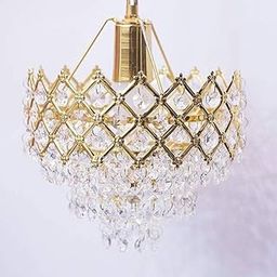 Crystal Jhumar in, Round Shaped Gold Finished Pandent/Hanging Chandelier Celling Light with Bulb Not Included (Gold, Medium)-image-26