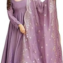 Women's Fandy Silk Embroidered Gown Flared Anarkali Kurti with Pant & Dupatta-1