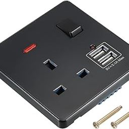 MECCANIXITY UK Plug Switched Multi Power Output Dual USB Black PC Panel 250V 13A 88mm x 86mm-picture-29
